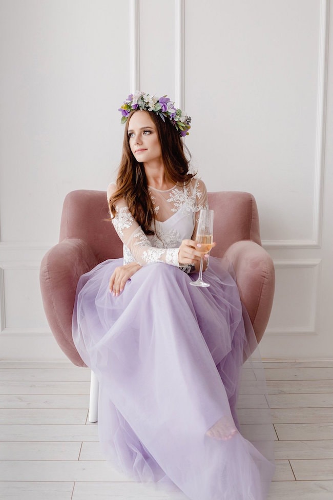 Light Lavender Lace Crop Top Tulle Skirt Set by Beauty Natural Design
