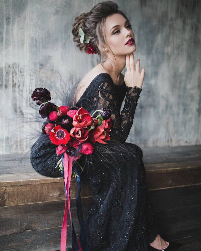 15 Chic Black Wedding Dresses for Bold Brides | Long Black Wedding Dress by TATIMAGIC